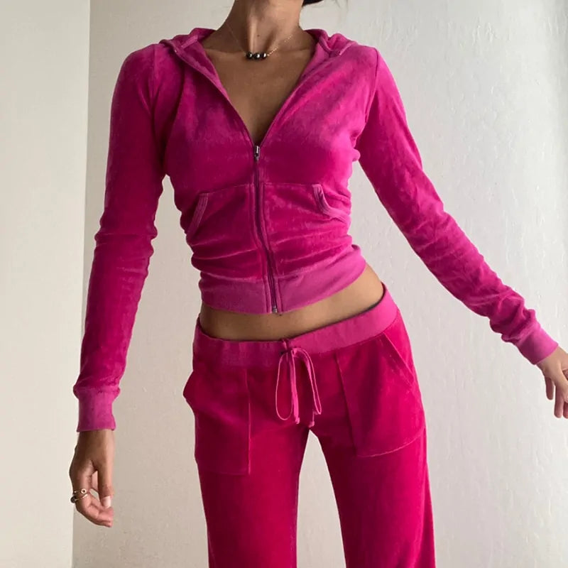 Women's Velvet Zip Up Crop Hoodies